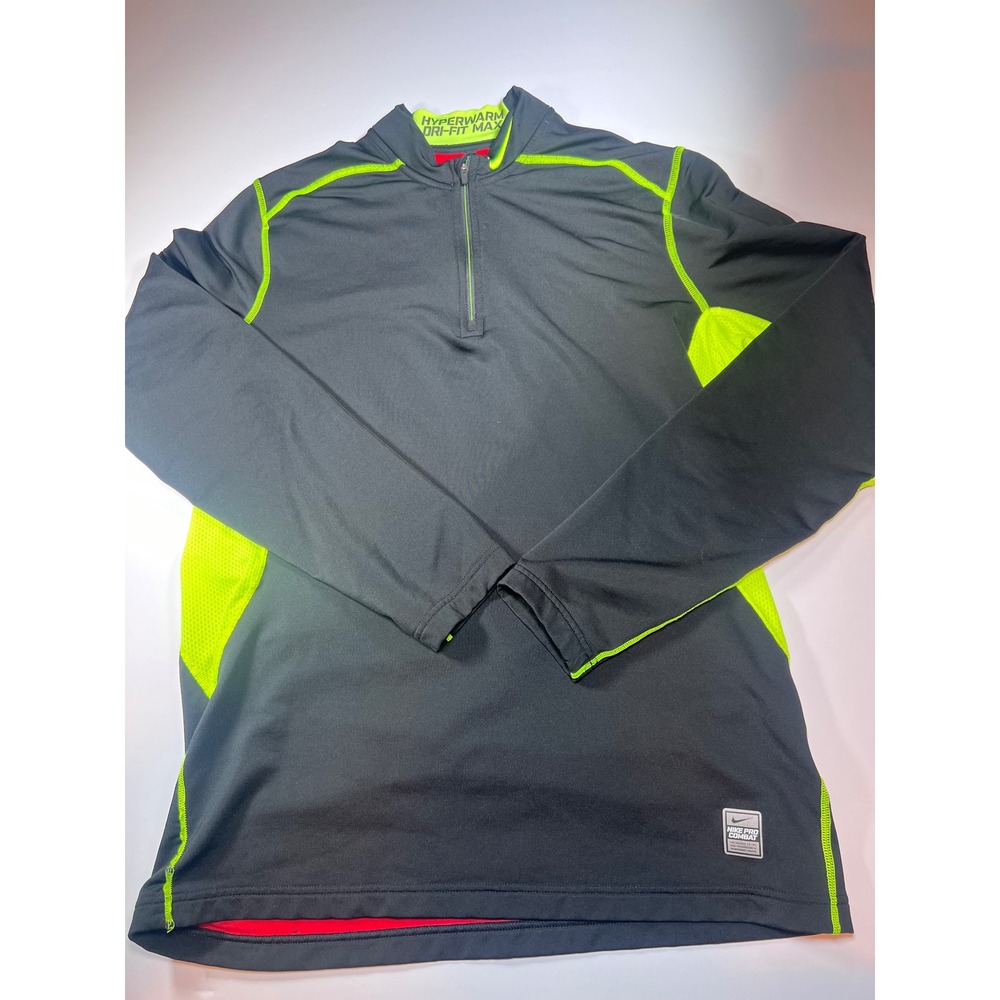 Nike Pro Combat Pullover Mens L Black Hyperwarm Dri-Fit Max Neon 1/4 Zip Top